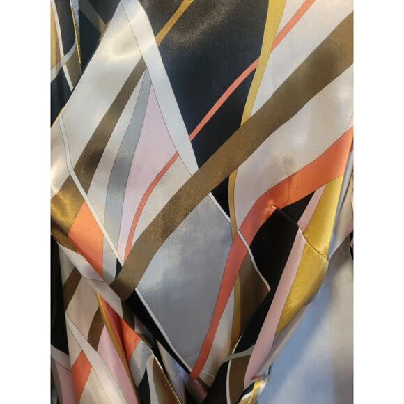 Lane Bryant 18/20 Abstract Colorful Silky Satin LS Wrap Blouse Office Siren Boss - Picture 5 of 8